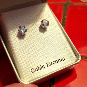 Cubic Zirconia Earrings, Steel Posts NWT